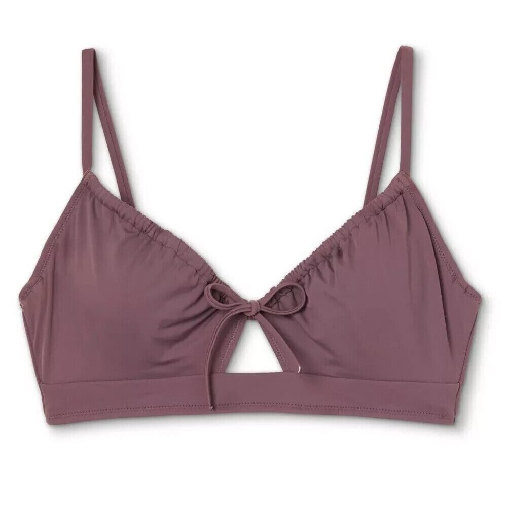 Shade & Shore Women's Tunneled Tie-Front Bikini Top Dusk Purple 38D Swimsuit